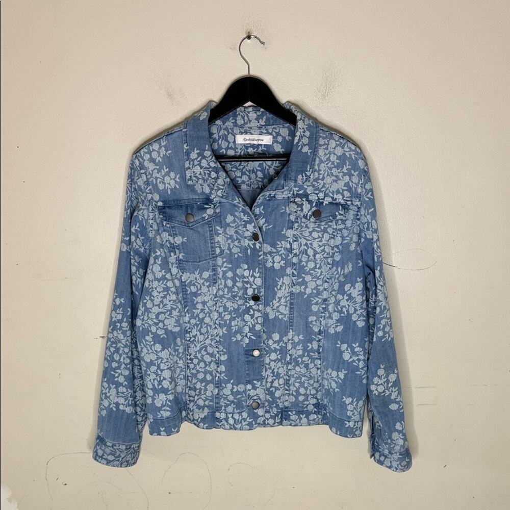 Croft & Barrow Blue Floral Denim Button Front Jacket Size XL